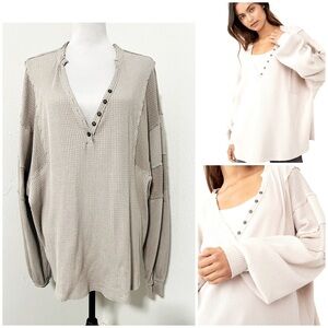 Free People We The Free Castillo Henley Medium Long Sleeve Women Patch Work EUC